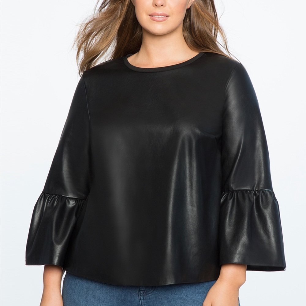 Eloquii Faux Leather Flare Sleeve Top (Size 22)